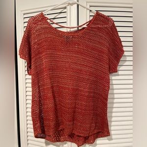 Short Sleeve Reddish Orange Crotched Top